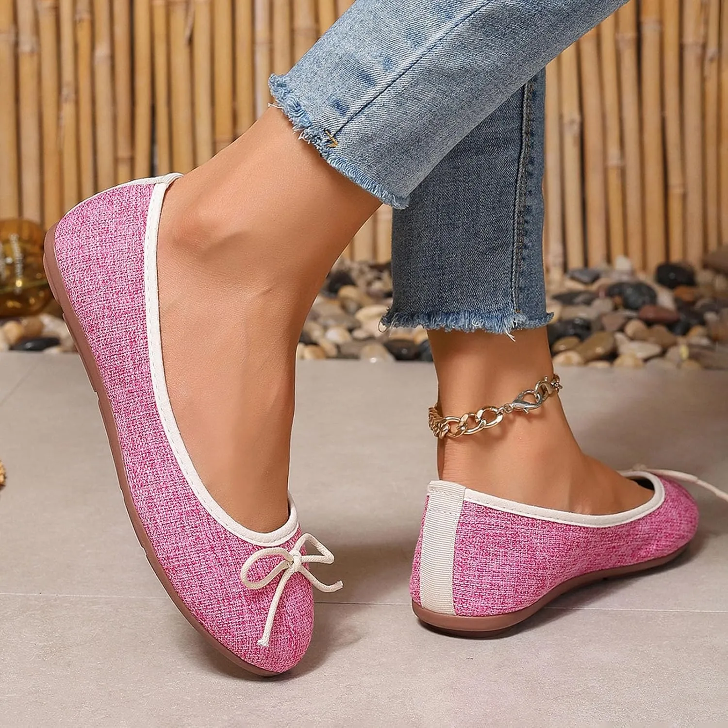 Round Toe Women Flat Shoes Bowknot Comfy Slip-On Fashion Denim Upper Ballet Flats Dressy Ladies Ballerine Shoes 2025