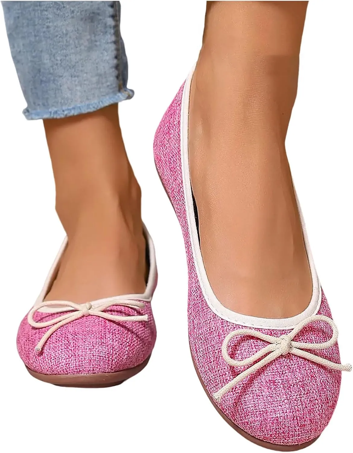 Round Toe Women Flat Shoes Bowknot Comfy Slip-On Fashion Denim Upper Ballet Flats Dressy Ladies Ballerine Shoes 2025