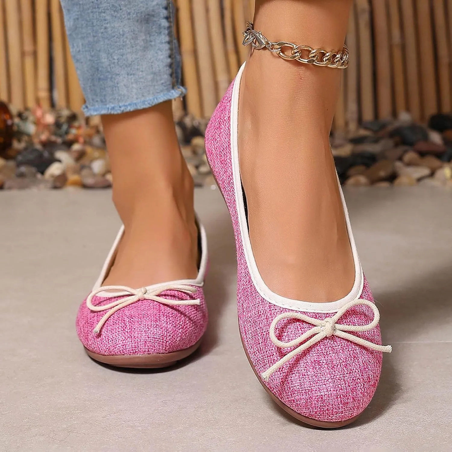 Round Toe Women Flat Shoes Bowknot Comfy Slip-On Fashion Denim Upper Ballet Flats Dressy Ladies Ballerine Shoes 2025