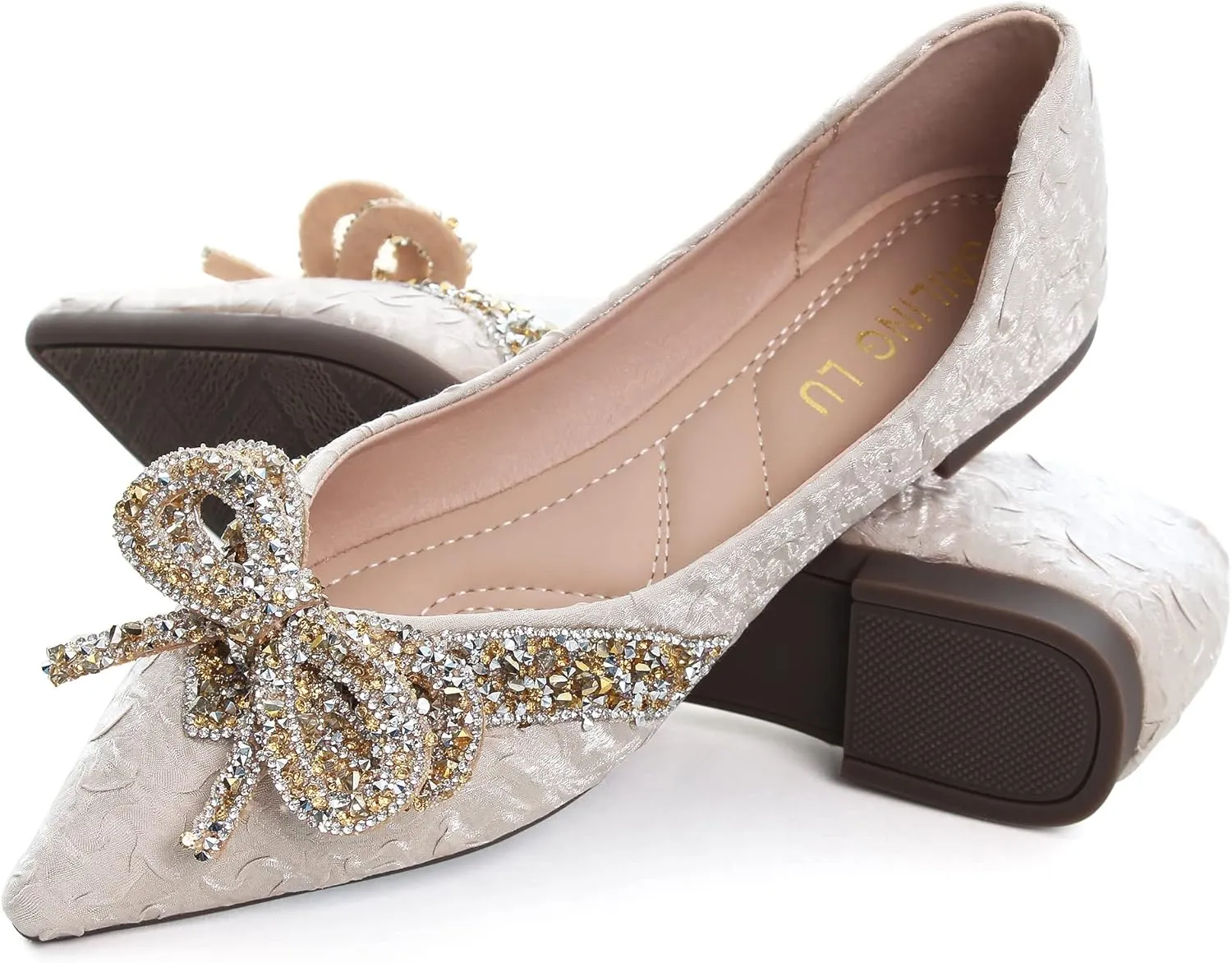 SAILING LU Sequins Flats Bow-Knot Shoes Women Dressy Pointed Toe Bridal Shoes for Wedding Comfortable Loafers Slip-ons