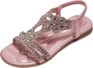 Sandals for Women 2025 Wide Width Sparkly Rhinestone Ankle Strap Dressy Flat Slides Ladies Summer Shoes