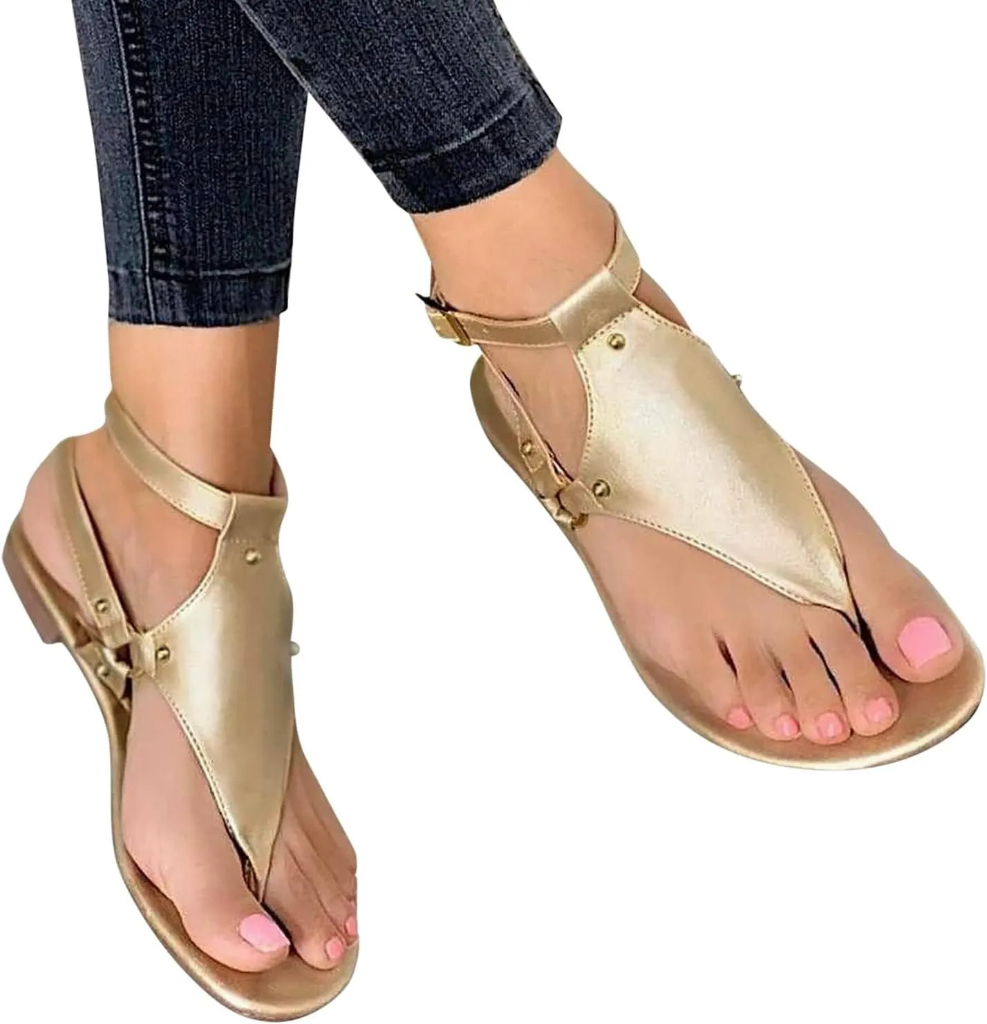 Sandals for Women Dressy Summer Thong Flip Flops Comfortable Ankle Strap Strappy Flat Sandals Walking Shoes Beach Sandals