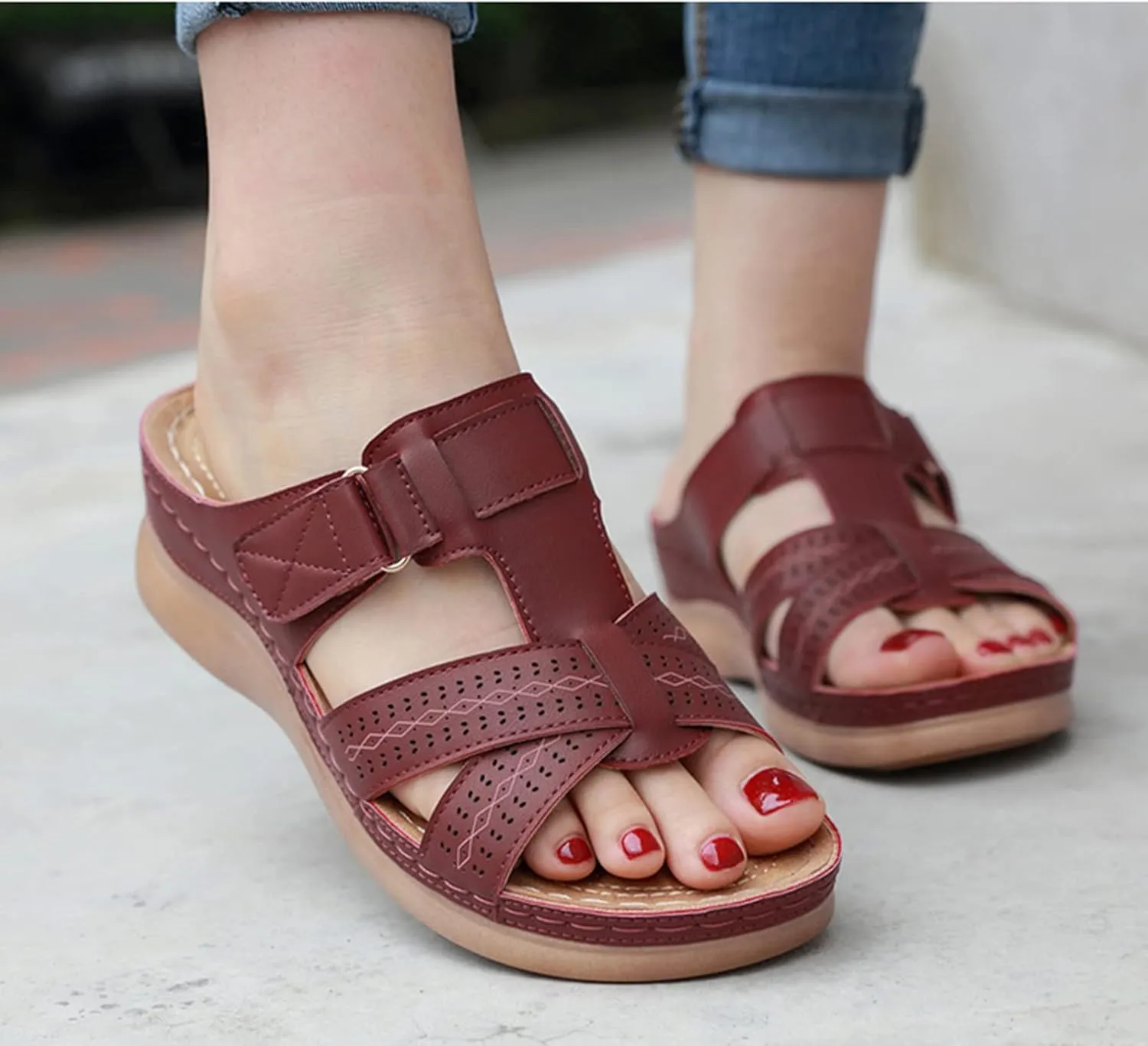 Sandals for Women Wedge Shoes Comfortable Orthopedic Slip On Slipper Sandals Dressy Casual Soft Cushion Slides Sandal Summer Shower Shoes On Feet All Day