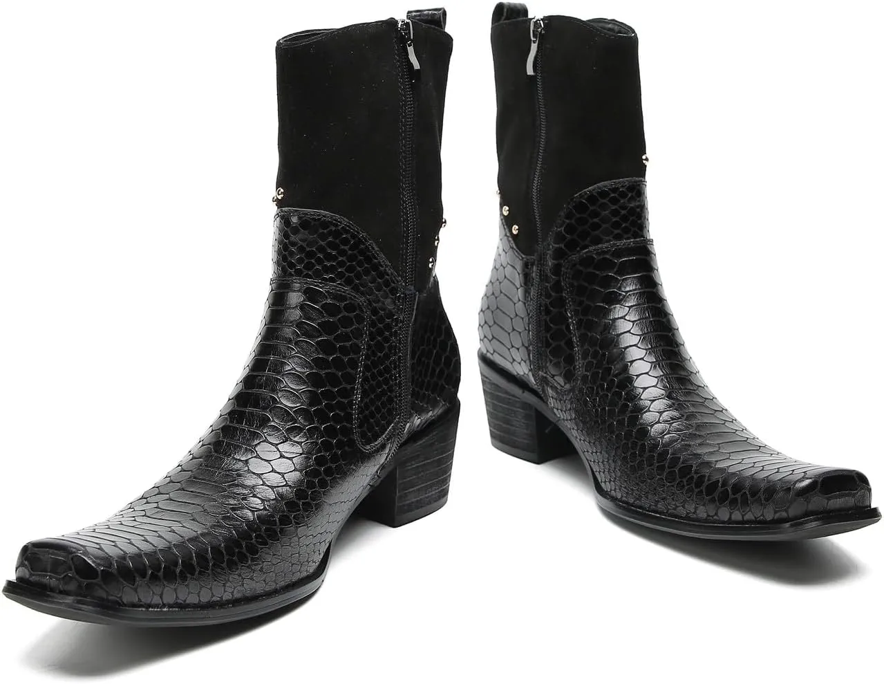 Santimon Cowboy Boots for Men Party Dress Casual Buttons Motorcycle Boots Fashion Western Chelsea High Top Boots for Mens