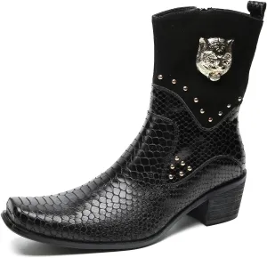 Santimon Cowboy Boots for Men Party Dress Casual Buttons Motorcycle Boots Fashion Western Chelsea High Top Boots for Mens