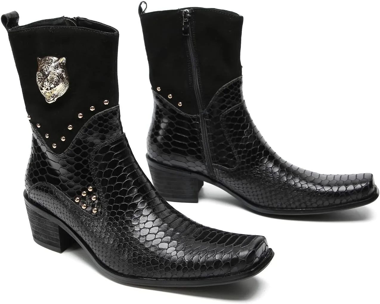 Santimon Cowboy Boots for Men Party Dress Casual Buttons Motorcycle Boots Fashion Western Chelsea High Top Boots for Mens