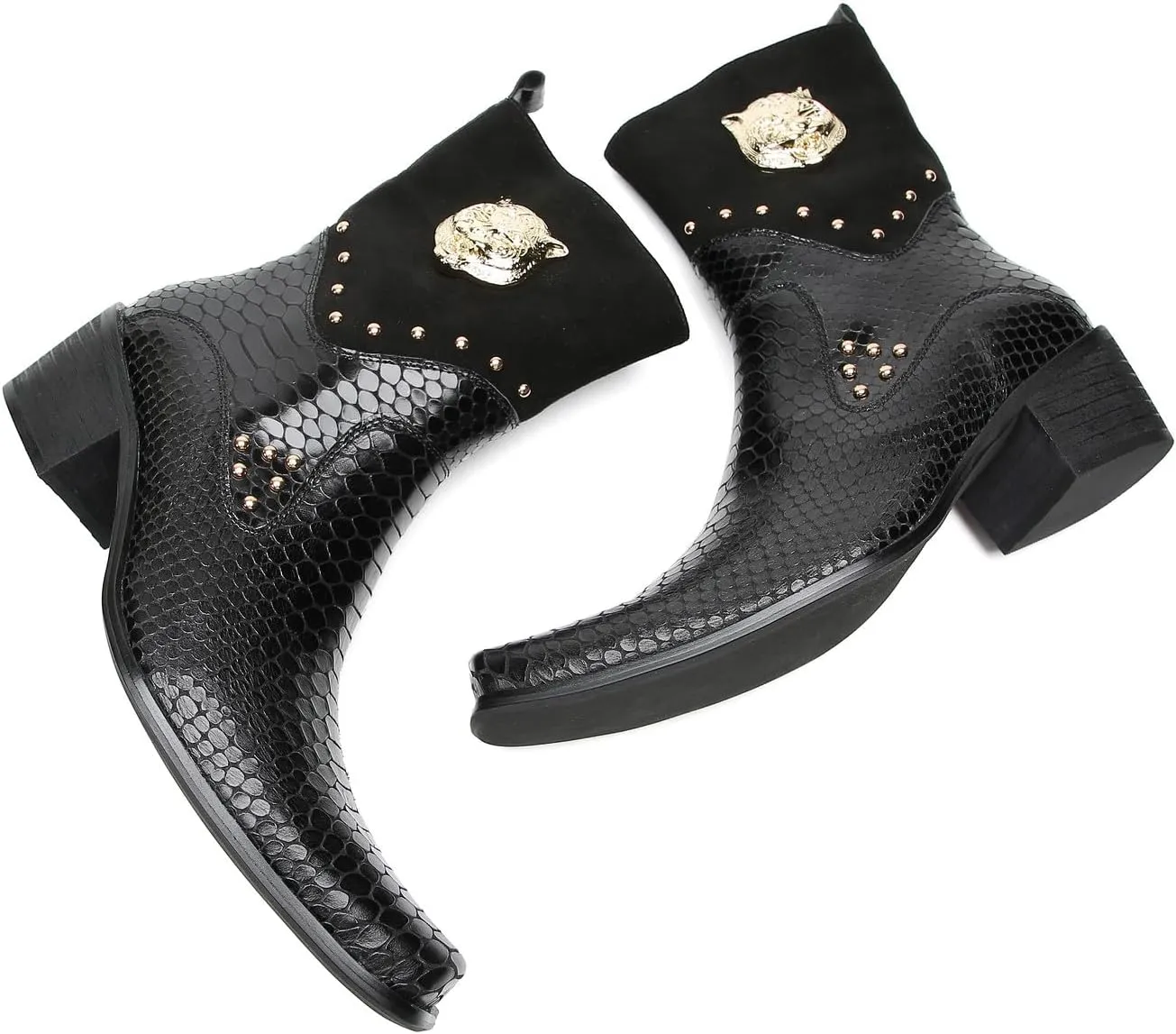 Santimon Cowboy Boots for Men Party Dress Casual Buttons Motorcycle Boots Fashion Western Chelsea High Top Boots for Mens