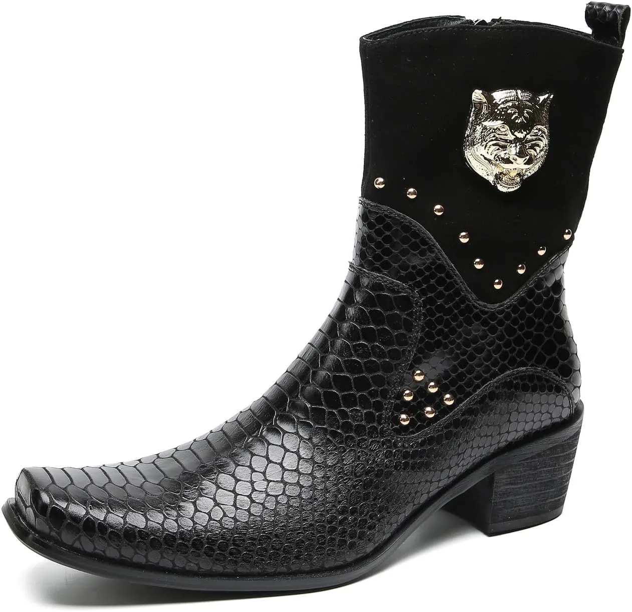 Santimon Cowboy Boots for Men Party Dress Casual Buttons Motorcycle Boots Fashion Western Chelsea High Top Boots for Mens