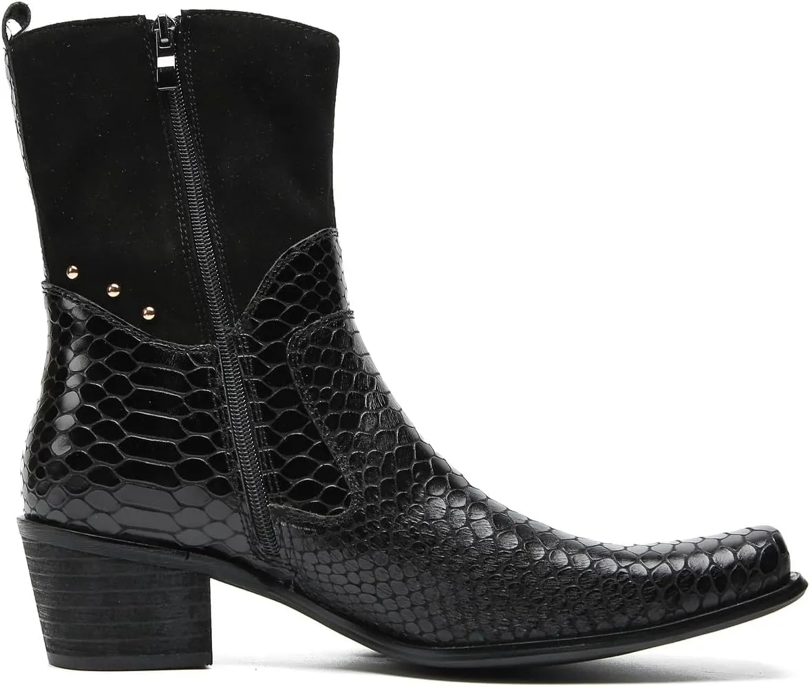Santimon Cowboy Boots for Men Party Dress Casual Buttons Motorcycle Boots Fashion Western Chelsea High Top Boots for Mens