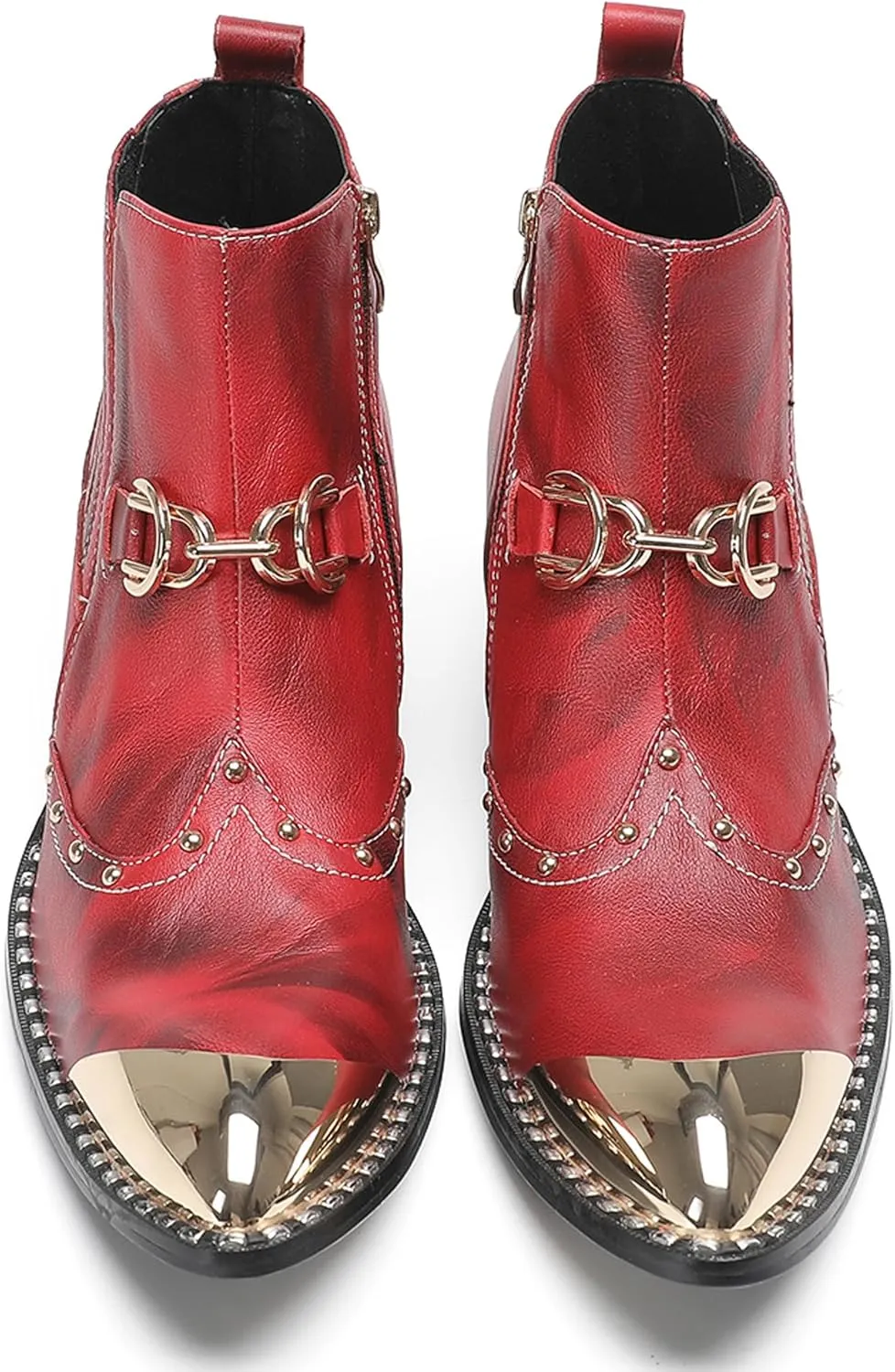 Santimon Men’s Snake-Print & Leather Chelsea Cowboy Boots – Metal Pointed Toe, Horsebit Buckle, Studded Zipper Ankle Western Boot, 2" Block Heel Fashion Rock & Rodeo Footwear