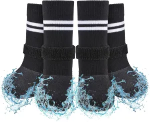 SCENEREAL Anti Slip Dog Boots & Paw Protectors for Hardwood Floor, Extended Dog Socks to Prevent Licking Paws, Waterproof Pet Snow Rain Shoe for Winter Medium Senior Dogs, Black M