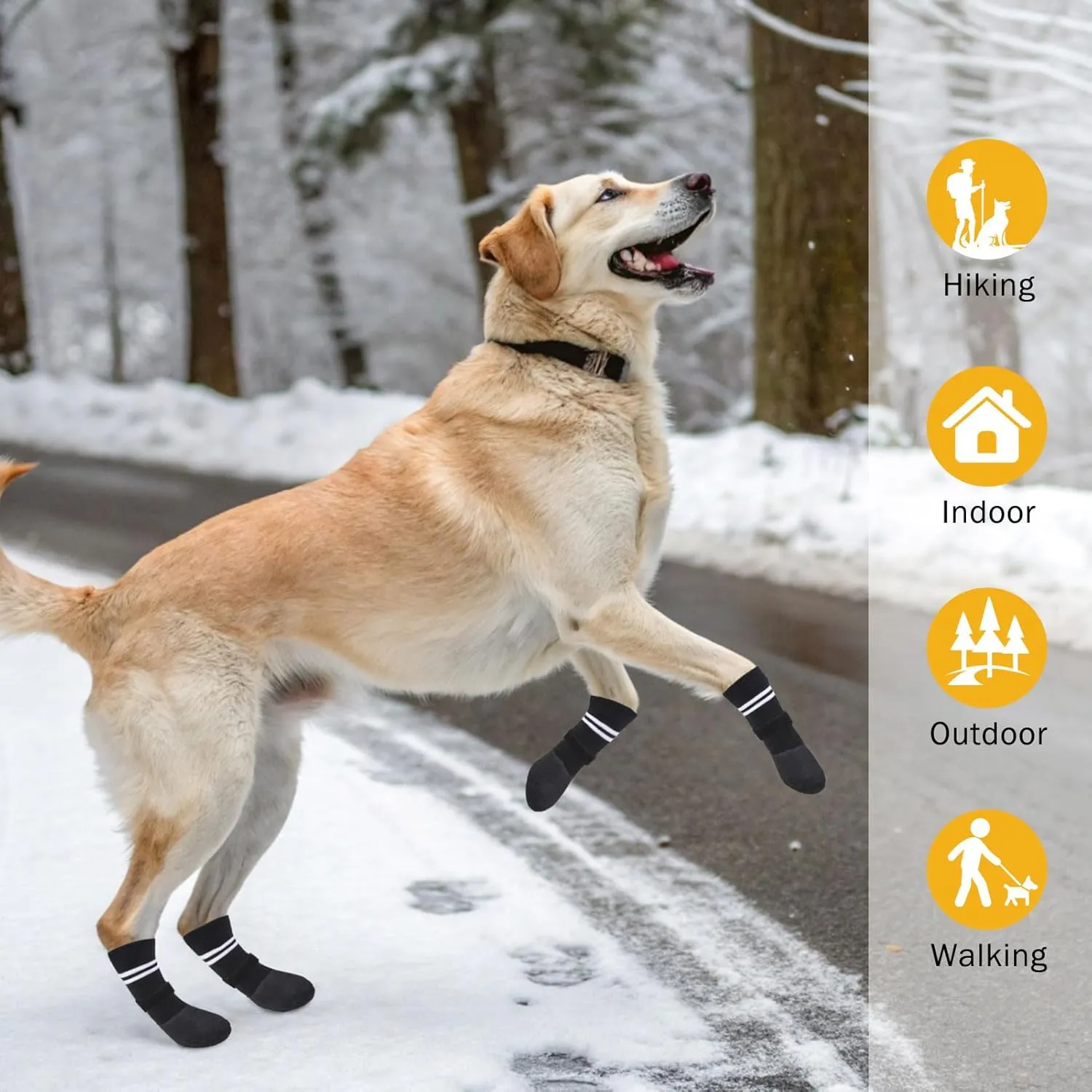 SCENEREAL Anti Slip Dog Boots & Paw Protectors for Hardwood Floor, Extended Dog Socks to Prevent Licking Paws, Waterproof Pet Snow Rain Shoe for Winter Medium Senior Dogs, Black M