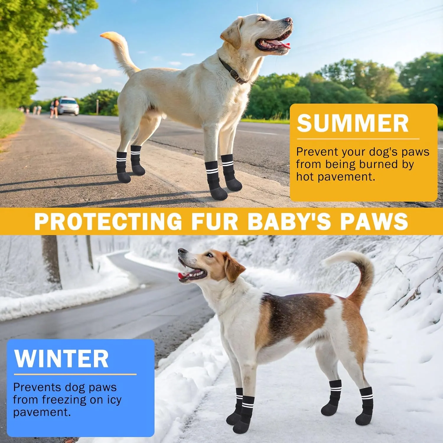 SCENEREAL Anti Slip Dog Boots & Paw Protectors for Hardwood Floor, Extended Dog Socks to Prevent Licking Paws, Waterproof Pet Snow Rain Shoe for Winter Medium Senior Dogs, Black M