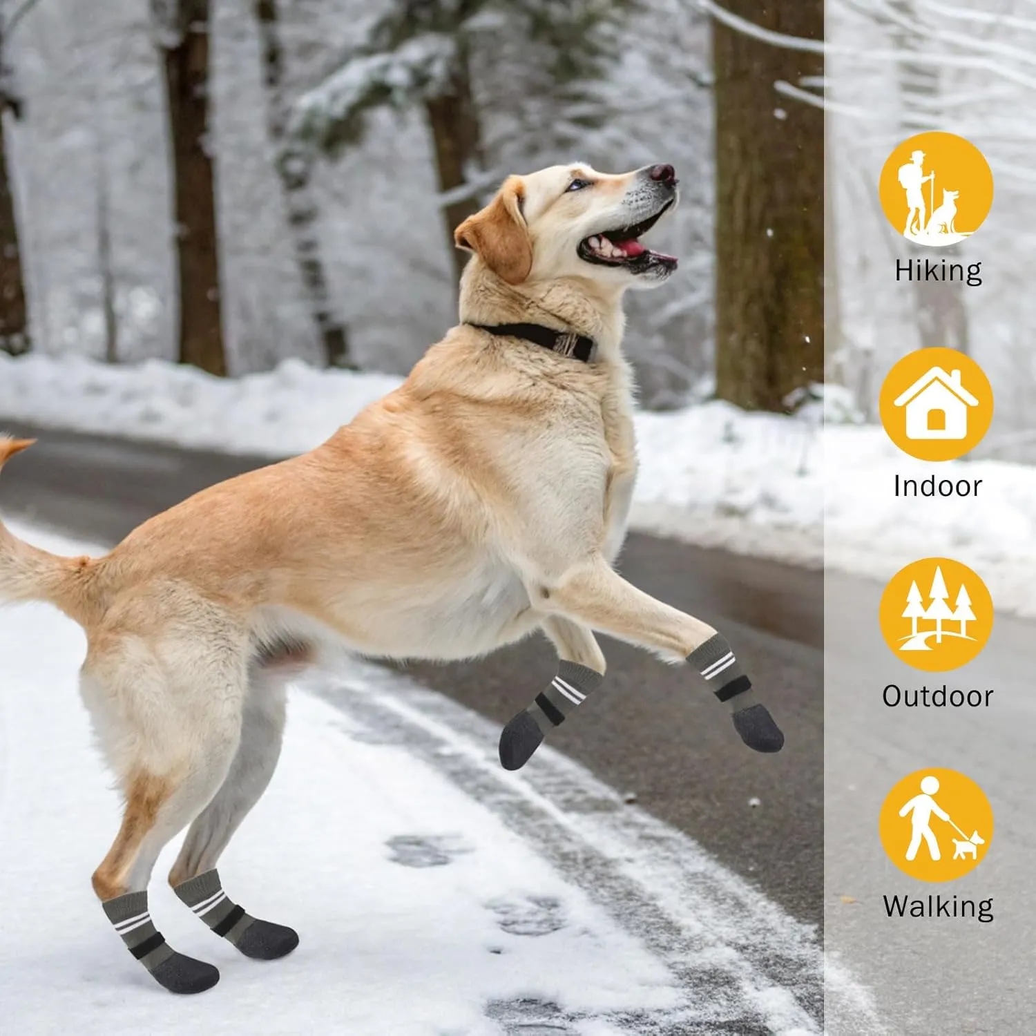 SCENEREAL Anti Slip Dog Boots & Paw Protectors for Hardwood Floor, Extended Dog Socks to Prevent Licking Paws, Waterproof Pet Snow Rain Shoe for Winter Medium Senior Dogs, Grey M