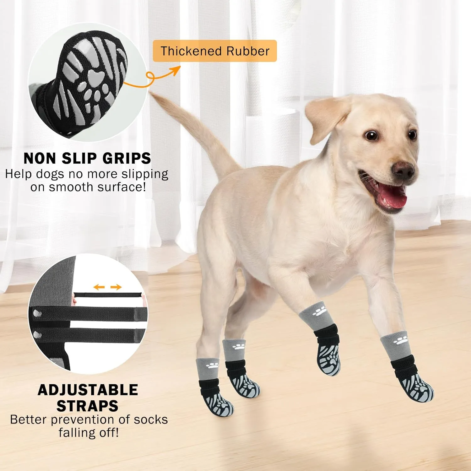 SCENEREAL Dog Socks to Prevent Licking Paws for Hot/Cold Pavement, Dog Boots & Paw Protectors for Small Medium Large Dogs, Senior Dog Grippy Socks Booties for Hardwood Floors Winter Outdoor, Black L