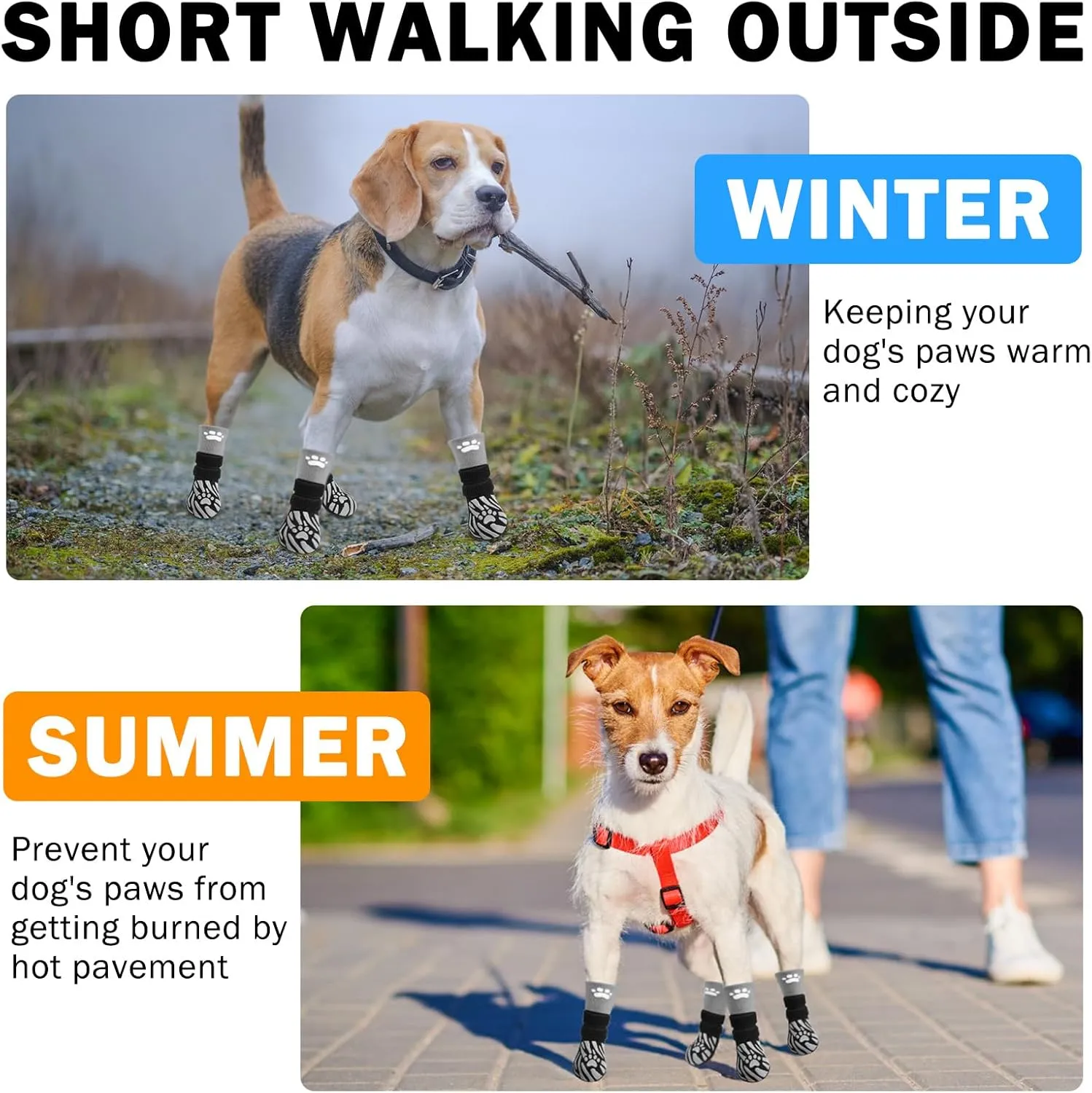 SCENEREAL Dog Socks to Prevent Licking Paws for Hot/Cold Pavement, Dog Boots & Paw Protectors for Small Medium Large Dogs, Senior Dog Grippy Socks Booties for Hardwood Floors Winter Outdoor, Black L