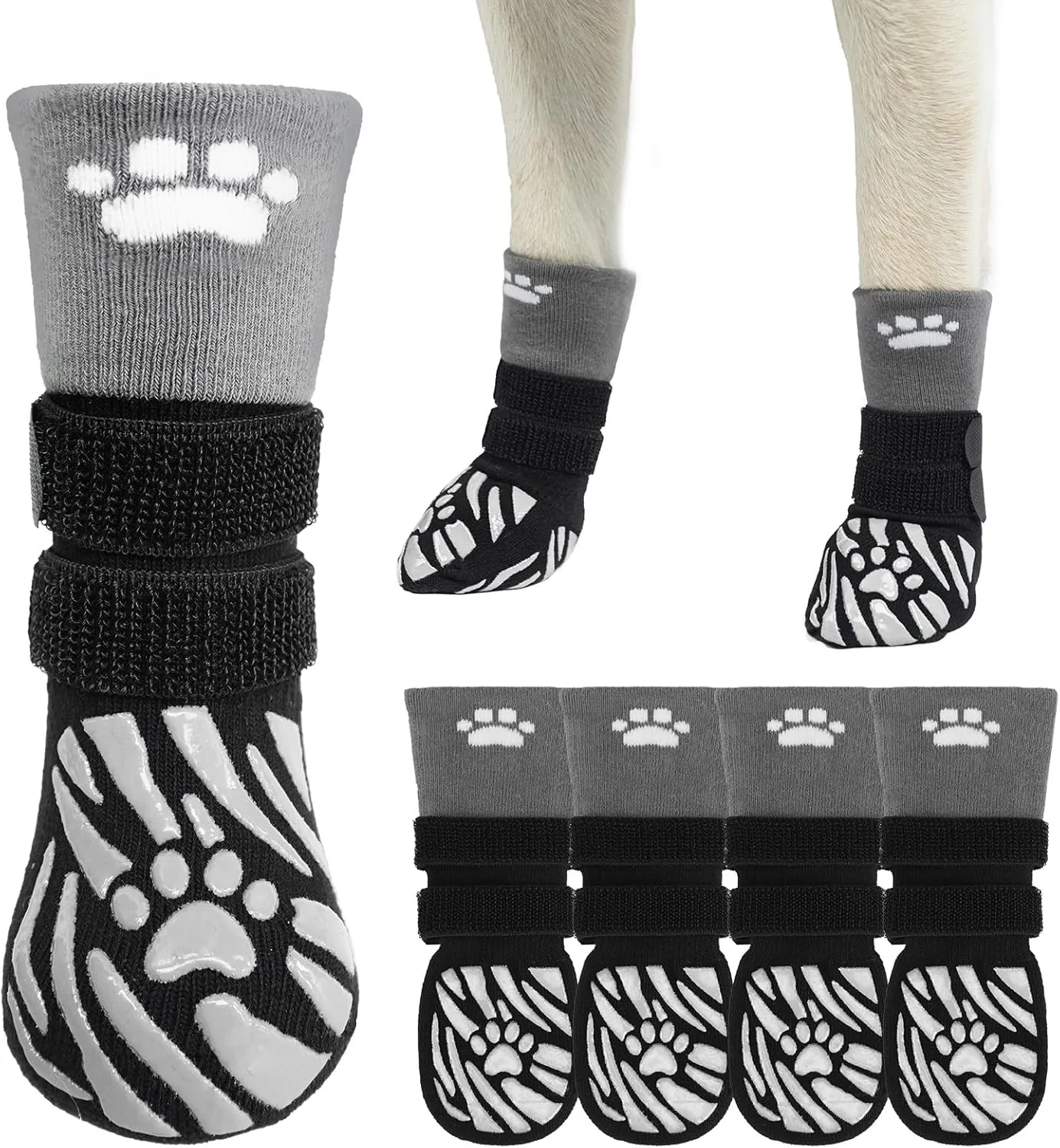 SCENEREAL Dog Socks to Prevent Licking Paws for Hot/Cold Pavement, Dog Boots & Paw Protectors for Small Medium Large Dogs, Senior Dog Grippy Socks Booties for Hardwood Floors Winter Outdoor, Black L