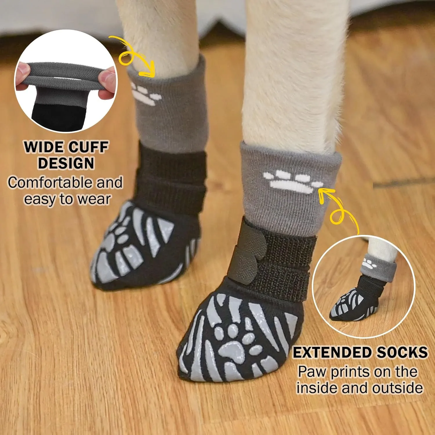SCENEREAL Dog Socks to Prevent Licking Paws for Hot/Cold Pavement, Dog Boots & Paw Protectors for Small Medium Large Dogs, Senior Dog Grippy Socks Booties for Hardwood Floors Winter Outdoor, Black L