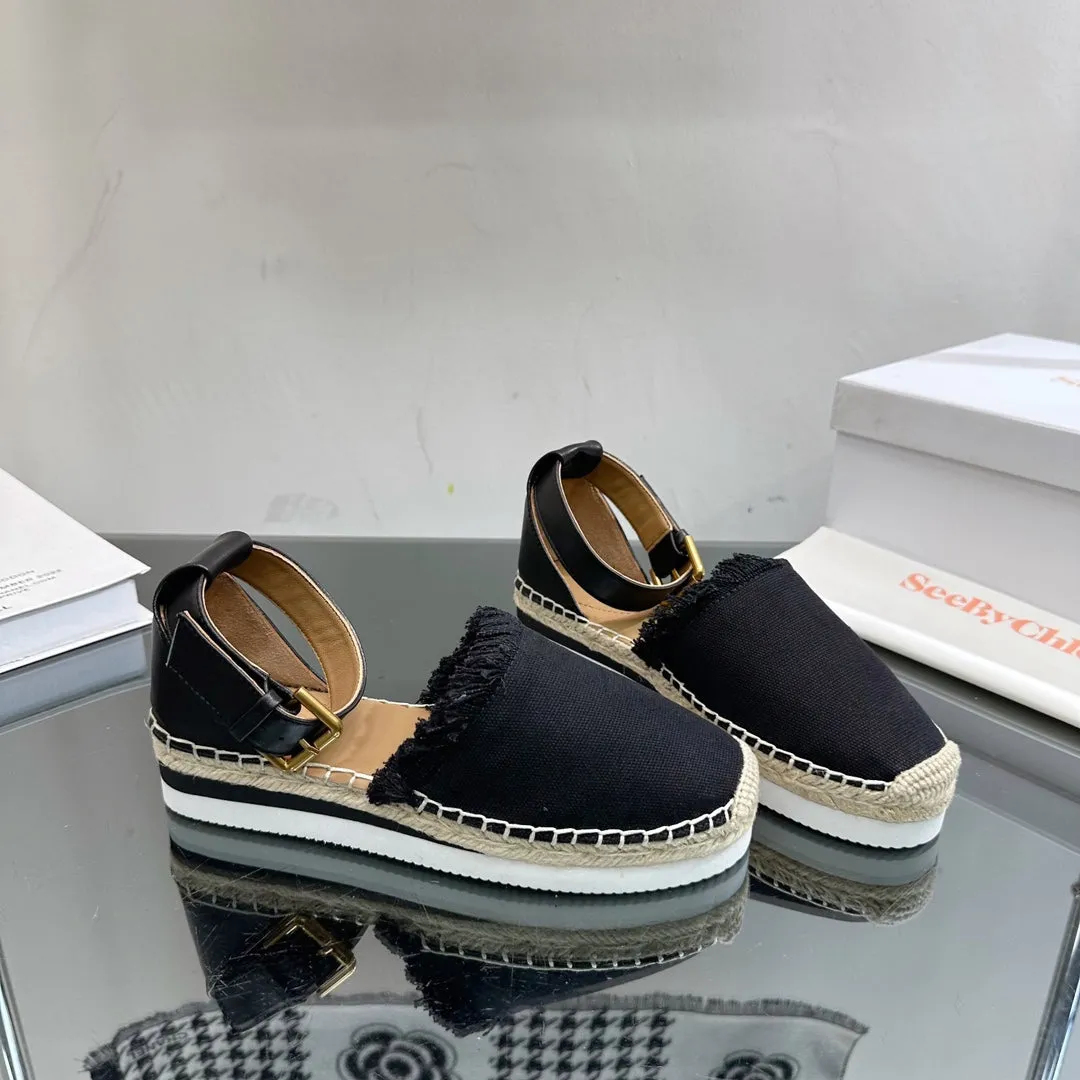 SEE BY CHLOÉ ESPADRILLES SANDAL IN BLACK FABRIC AND CALFSKIN
