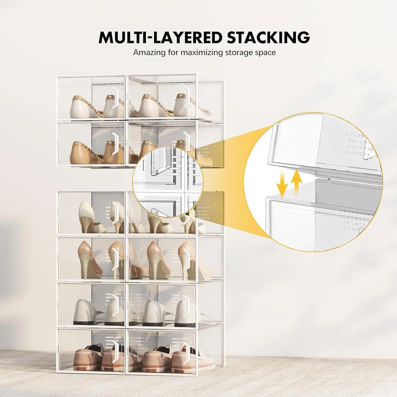SEE SPRING X-Large Shoe Storage Box Fit Size 11, Clear Plastic Stackable Shoe Organizer for Closet, Space Saving Sneaker Shoe Rack Containers Bins Holders for Entryway, Under Bed, 12 Pack Urban Grey