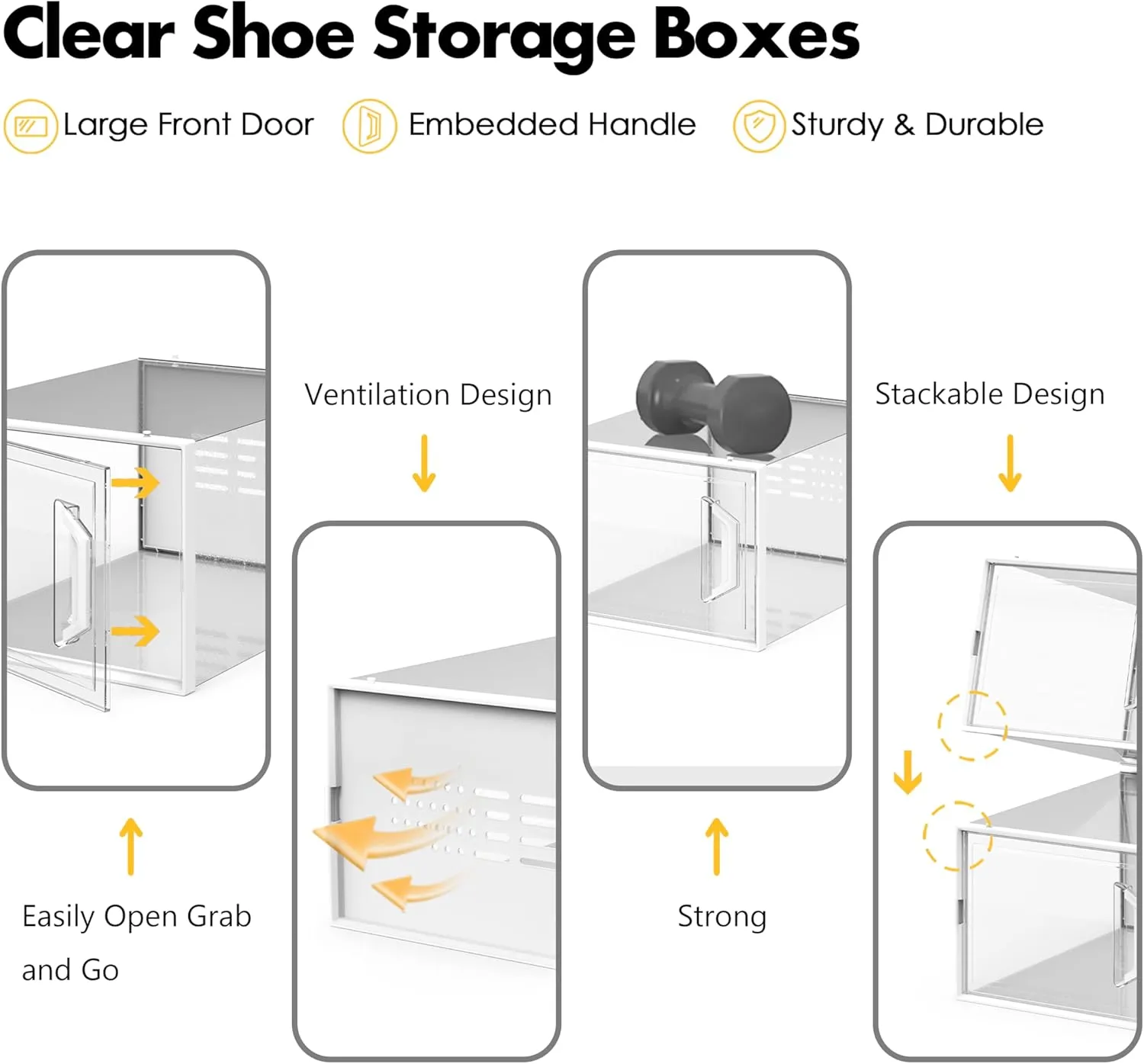 SEE SPRING X-Large Shoe Storage Box Fit Size 11, Clear Plastic Stackable Shoe Organizer for Closet, Space Saving Sneaker Shoe Rack Containers Bins Holders for Entryway, Under Bed, 12 Pack Urban Grey