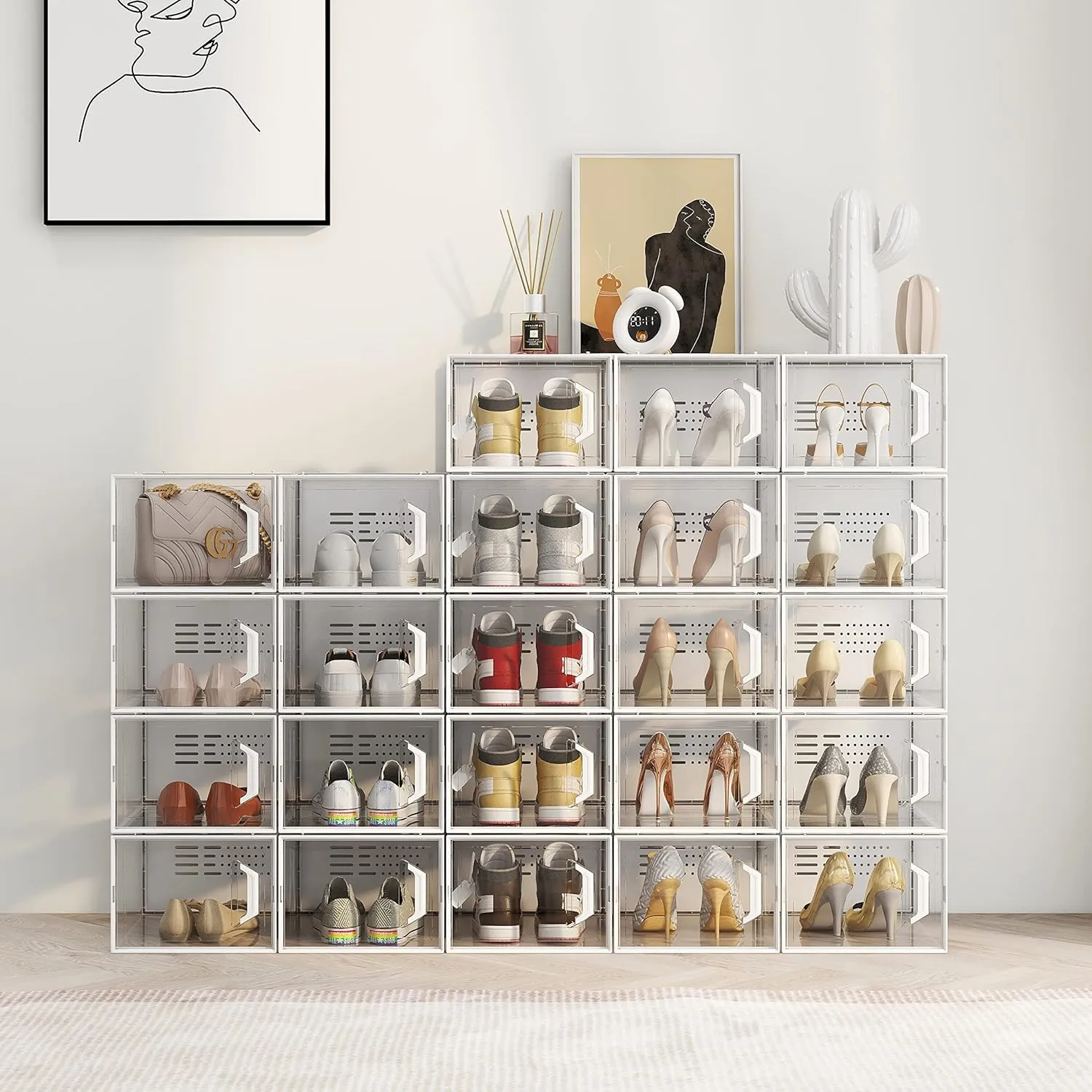 SEE SPRING X-Large Shoe Storage Box Fit Size 11, Clear Plastic Stackable Shoe Organizer for Closet, Space Saving Sneaker Shoe Rack Containers Bins Holders for Entryway, Under Bed, 12 Pack Urban Grey