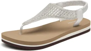 SelenePair Women's T-strap Thong Flat Sandals Summer Rhinestone Bling Elastic Yoga Mat Flip Flops