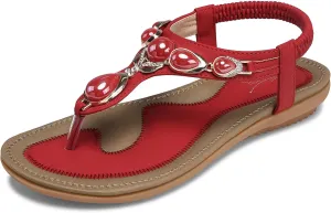 SHIBEVER Flat Sandals for Women Dressy: Summer Comfortable Dress Thong Flats Sandal
