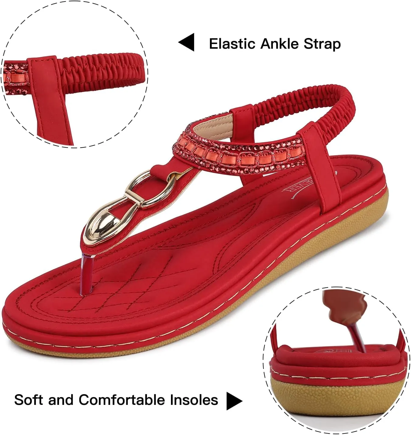 SHIBEVER Womens Sandals Dressy Summer: Women Comfortable Walking Flat Bohemian T-Strap Ladies Casual Comfy Sandals
