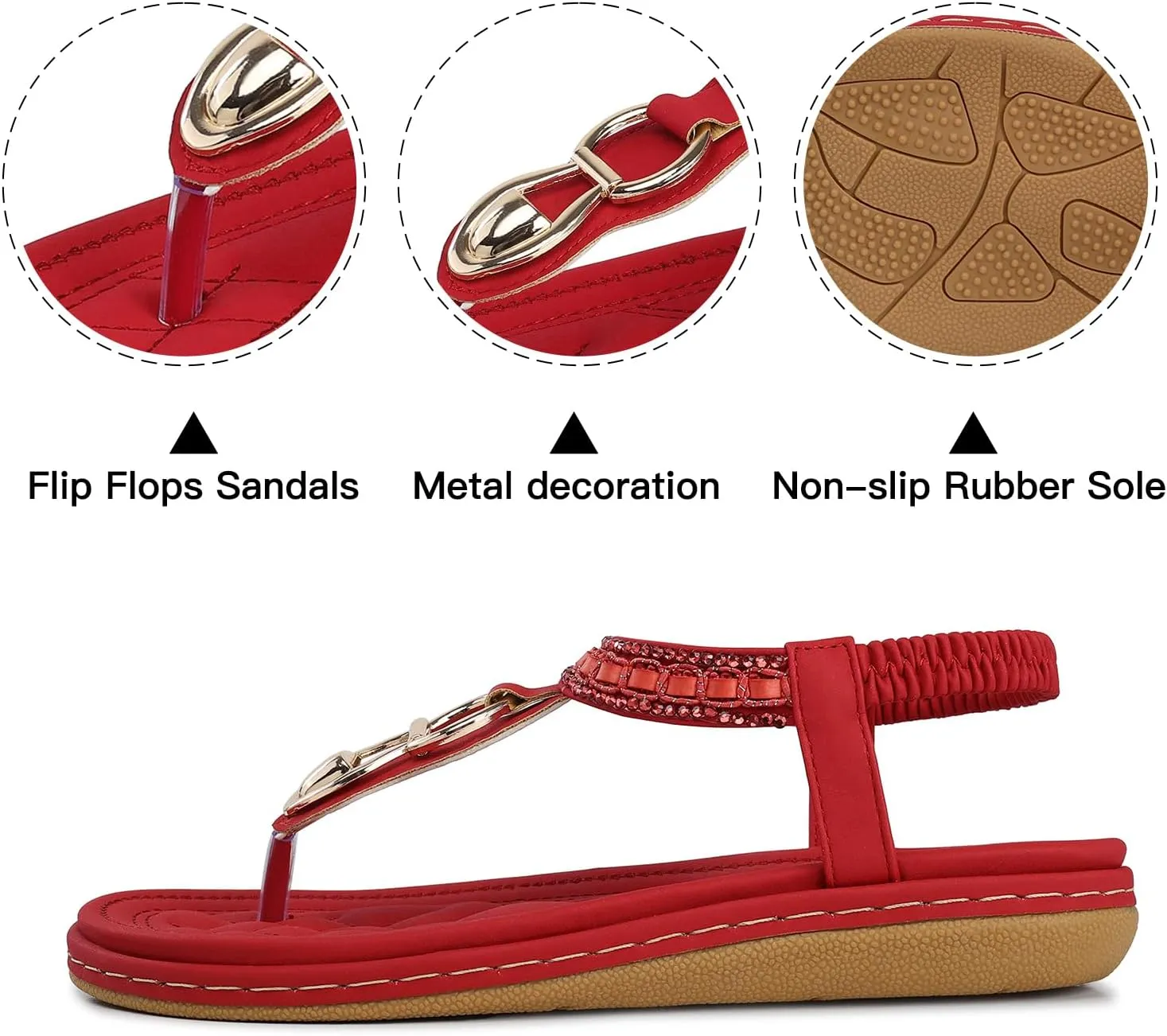 SHIBEVER Womens Sandals Dressy Summer: Women Comfortable Walking Flat Bohemian T-Strap Ladies Casual Comfy Sandals