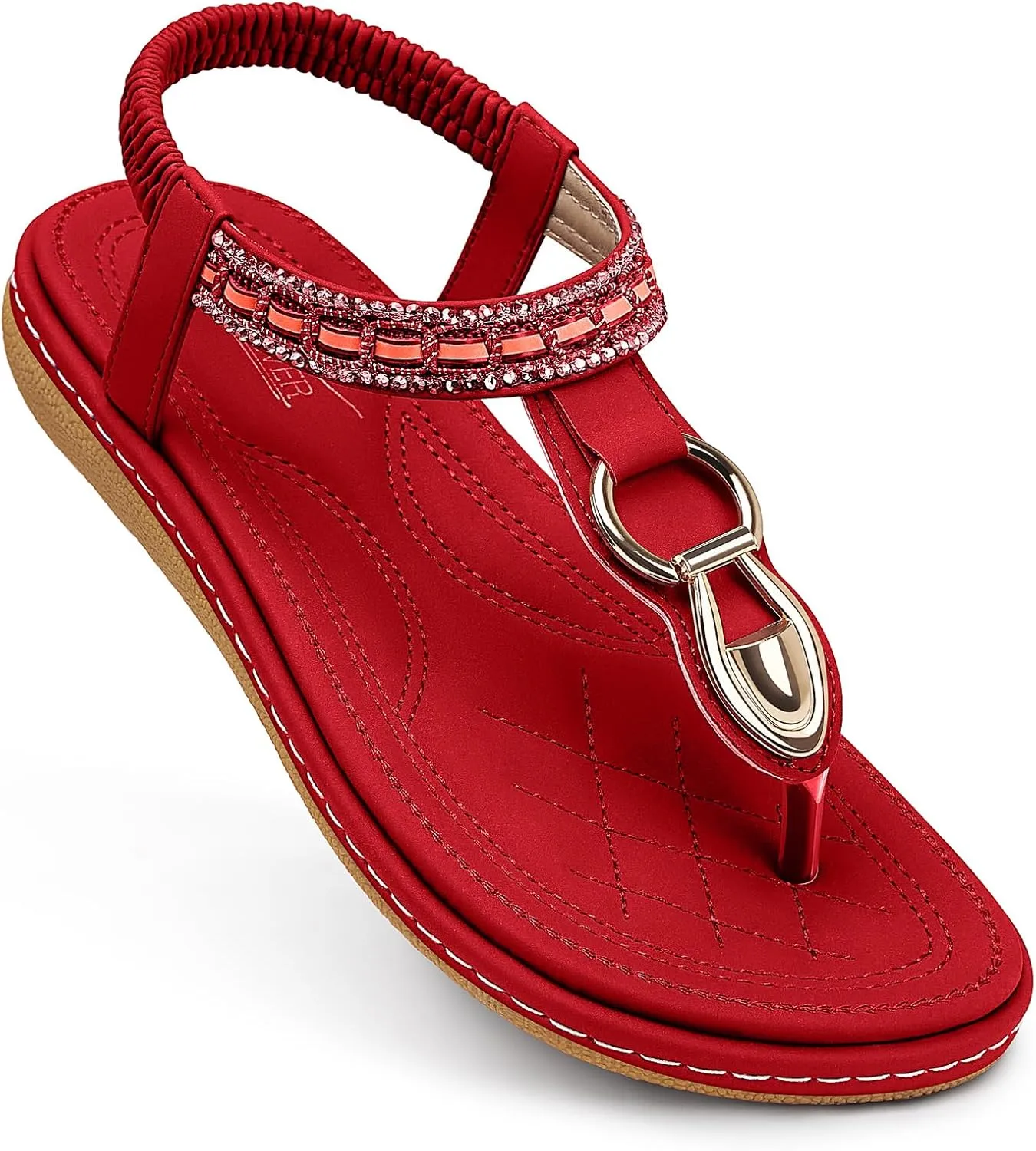 SHIBEVER Womens Sandals Dressy Summer: Women Comfortable Walking Flat Bohemian T-Strap Ladies Casual Comfy Sandals