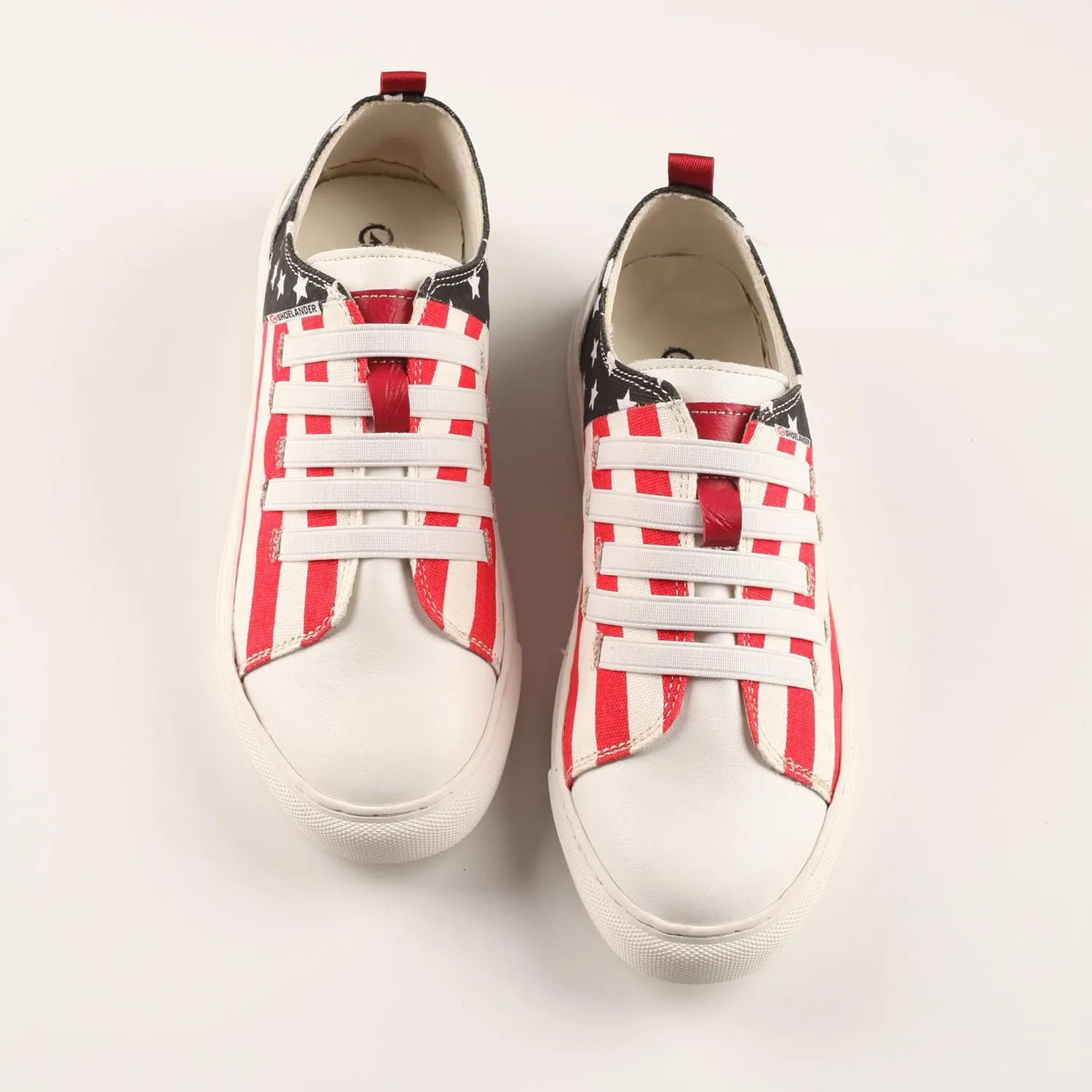 SHOELANDER Women's Lace Up Flats Shoes with Stripe Pattern Comfortable and Breathable