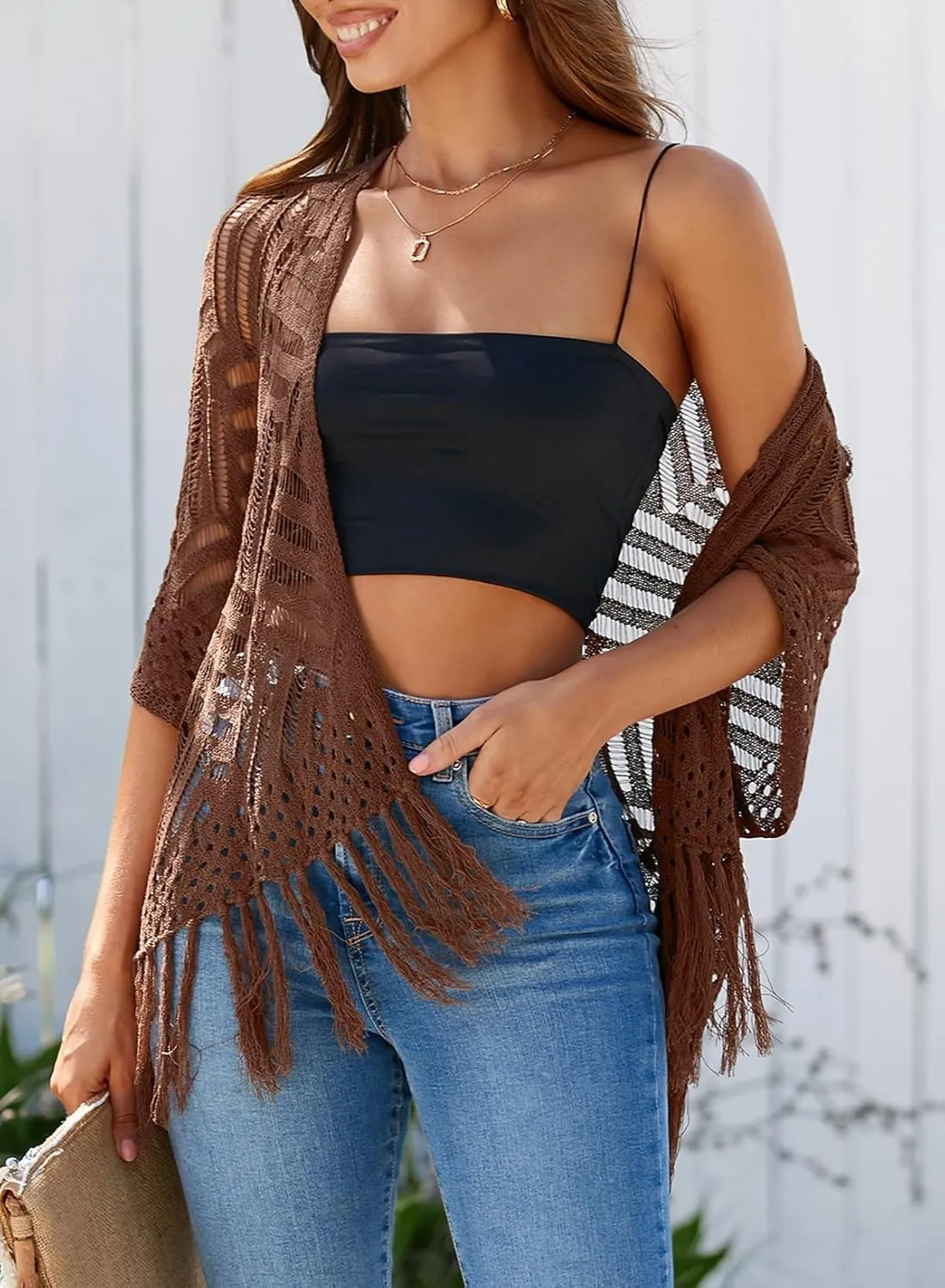 Sidefeel Women's 2025 Cropped Crochet Top Lightweight Summer Cardigan Beach Kimono Cover Ups