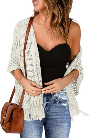 Sidefeel Women's 2025 Cropped Crochet Top Lightweight Summer Cardigan Beach Kimono Cover Ups
