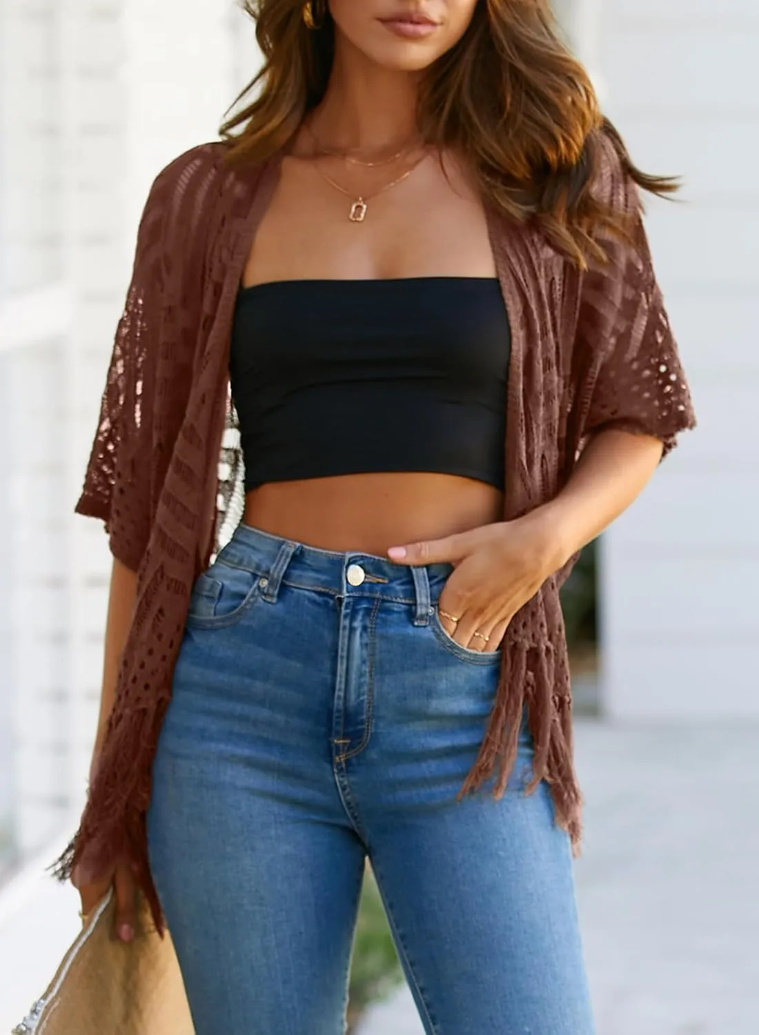 Sidefeel Women's 2025 Cropped Crochet Top Lightweight Summer Cardigan Beach Kimono Cover Ups