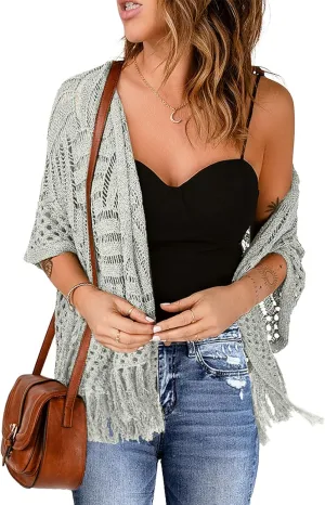 Sidefeel Women's 2025 Cropped Crochet Top Lightweight Summer Cardigan Beach Kimono Cover Ups