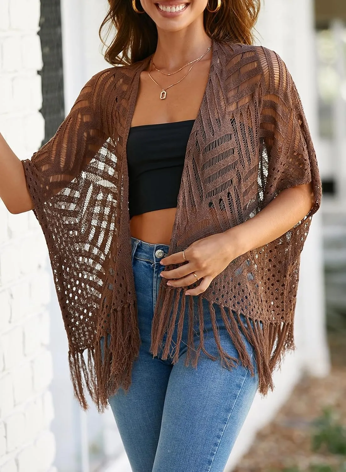 Sidefeel Women's 2025 Cropped Crochet Top Lightweight Summer Cardigan Beach Kimono Cover Ups