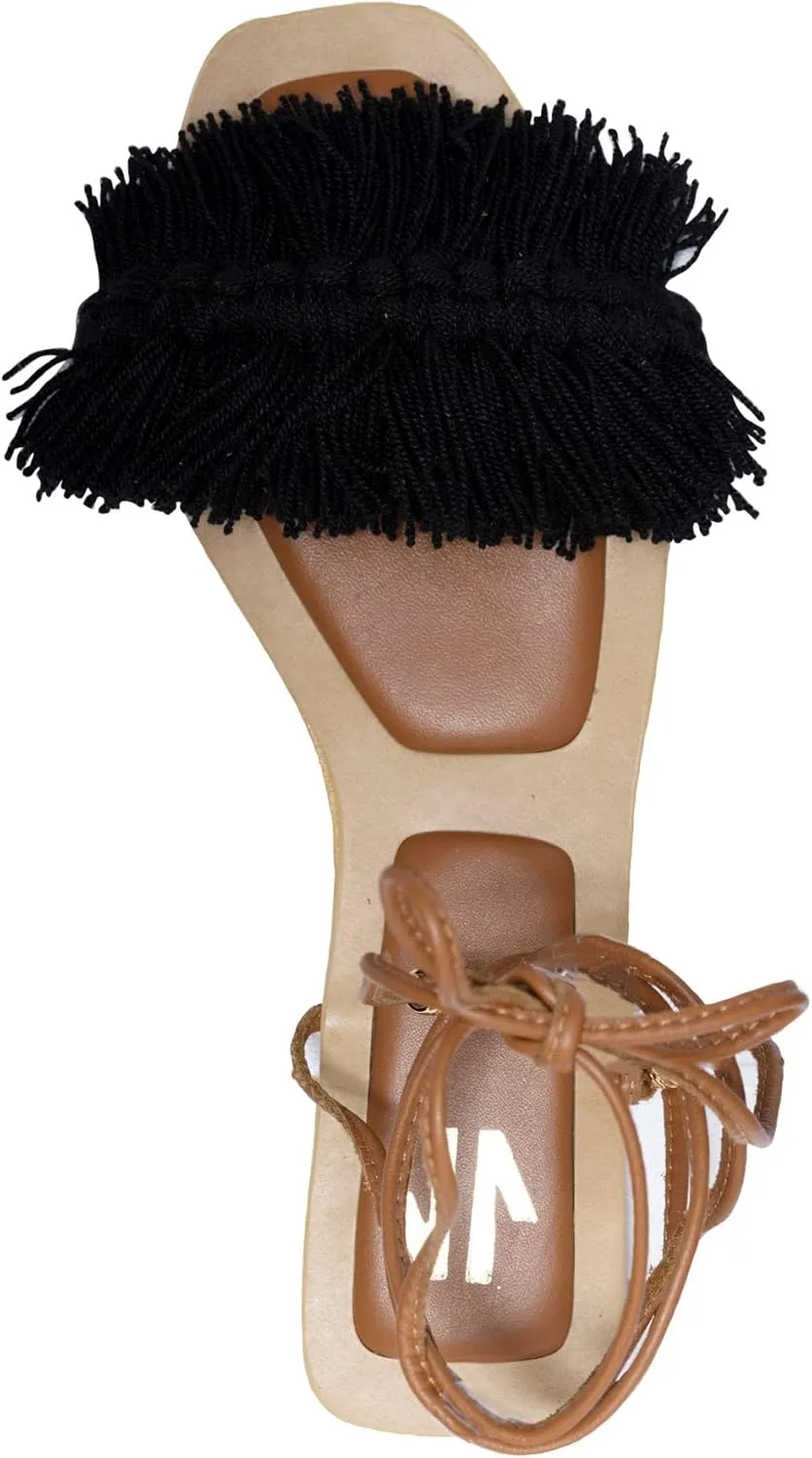 SILVIA COBOS Bloom Flat Sandals Boho Gladiator High Rise Lace Up Textile for Women