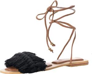 SILVIA COBOS Bloom Flat Sandals Boho Gladiator High Rise Lace Up Textile for Women