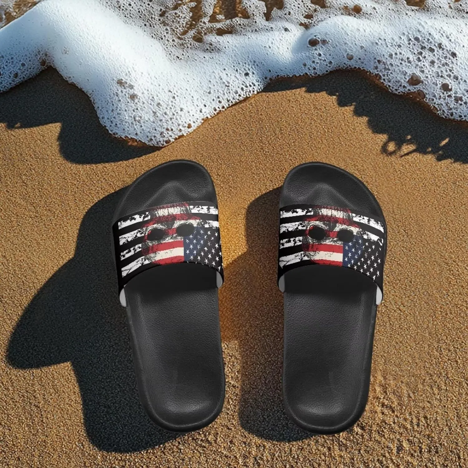 Skull Sandals Women Non-Slip Single Band Slide Sandals Non-Slip Soft Sole Flat Slippers For Indoor Outdoor