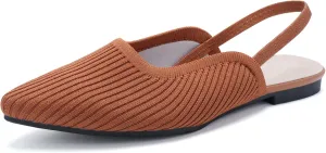 Slingback Flats for Women Pointed Toe Flats Breathable Knit Comfortable Dressy Casual for Work Office Slip on Ballet Flats Brown US8.5