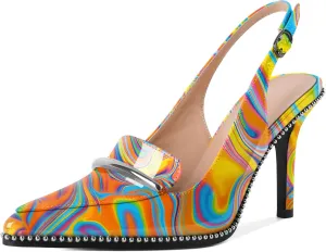 Slingback Heels Women Stilettos High Heel Beaded Pumps Closed Pointd Toe Shoes Slip On Event Party 3.5 Inch Heeled Loafers