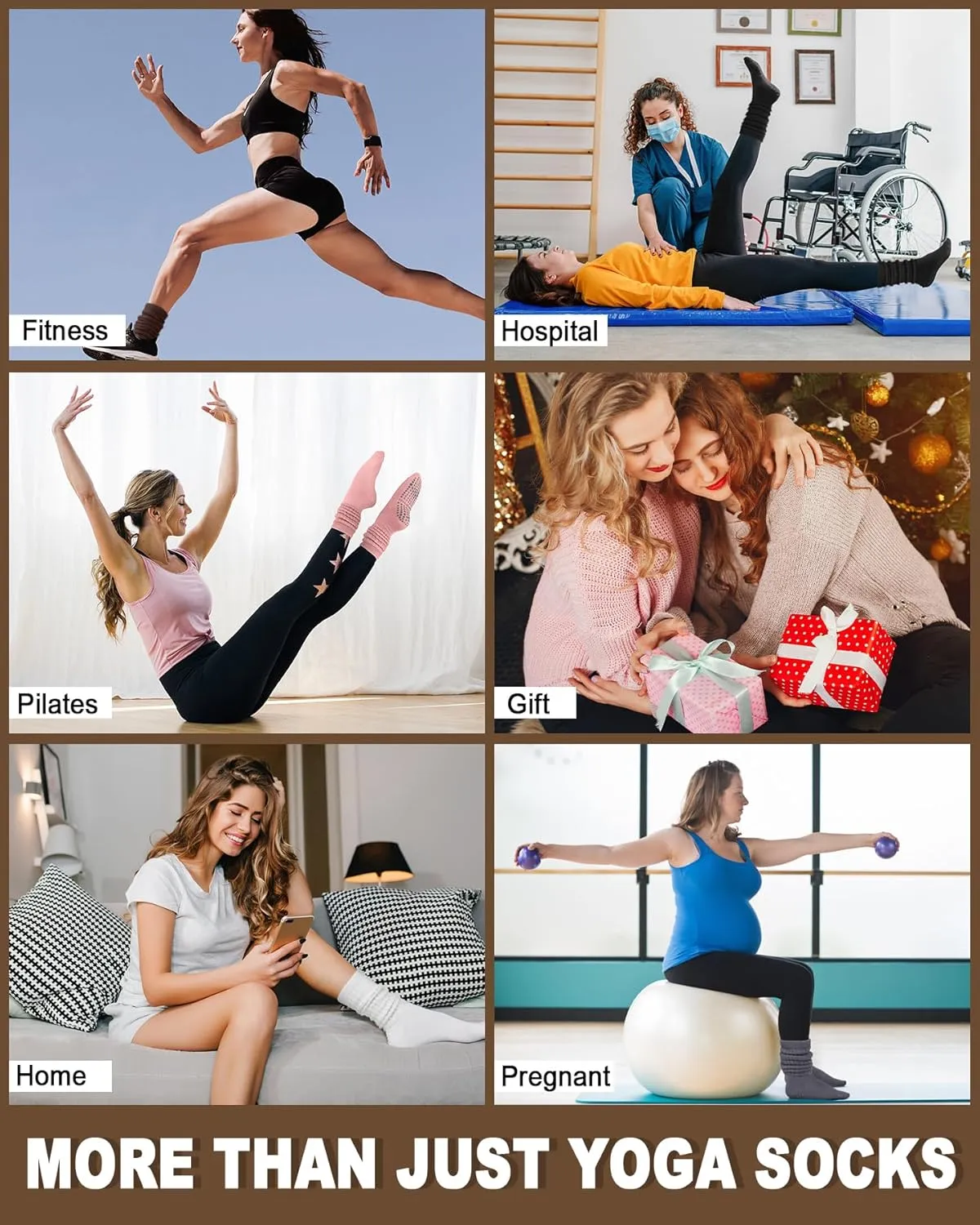 Slouch Grip Pilates Socks for Women,Grippy Socks for Yoga Barre Workout Hospital Long Scrunch Slipper Socks