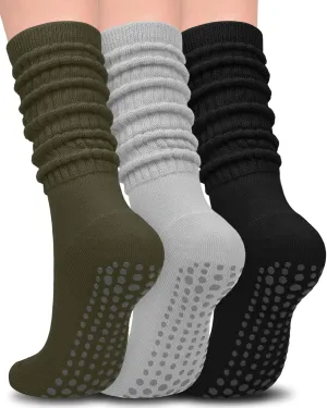 Slouch Grip Pilates Socks for Women,Grippy Socks for Yoga Barre Workout Hospital Long Scrunch Slipper Socks