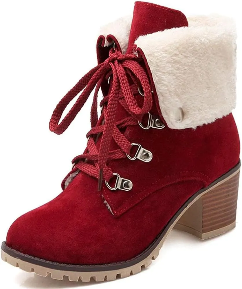 SO SIMPOK Womens Lace Up Fur Winter Snow Boots Block Heel Ankle Boots Warm Suede Outdoor Chunky Heel Booties