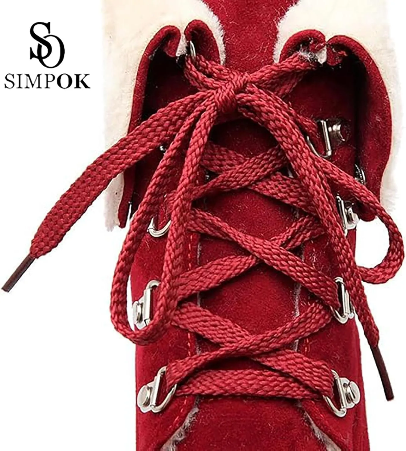 SO SIMPOK Womens Lace Up Fur Winter Snow Boots Block Heel Ankle Boots Warm Suede Outdoor Chunky Heel Booties
