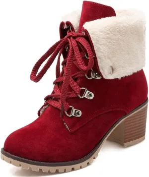 SO SIMPOK Womens Lace Up Fur Winter Snow Boots Block Heel Ankle Boots Warm Suede Outdoor Chunky Heel Booties