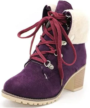 SO SIMPOK Womens Lace Up Fur Winter Snow Boots Block Heel Ankle Boots Warm Suede Outdoor Chunky Heel Booties