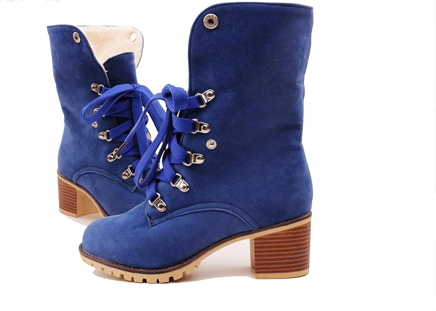 SO SIMPOK Womens Lace Up Fur Winter Snow Boots Block Heel Ankle Boots Warm Suede Outdoor Chunky Heel Booties