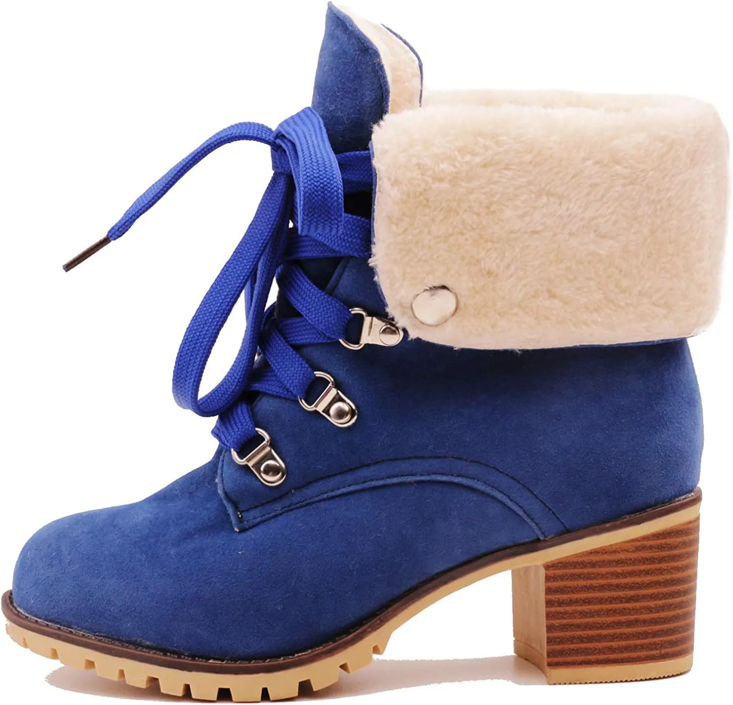 SO SIMPOK Womens Lace Up Fur Winter Snow Boots Block Heel Ankle Boots Warm Suede Outdoor Chunky Heel Booties